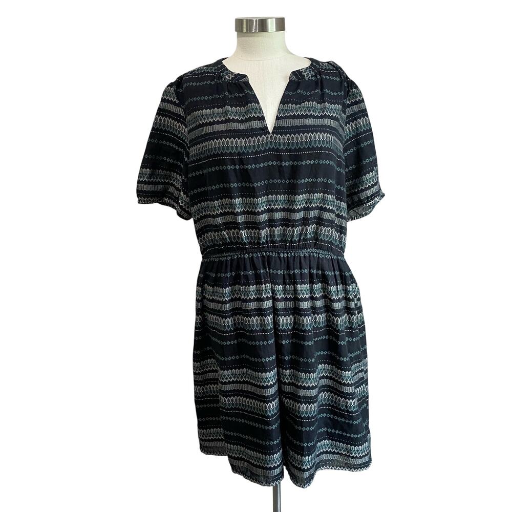 LOFT Outlet Striped V Neck Dress XL Cinched Waist Flowy Casual Summer Chic